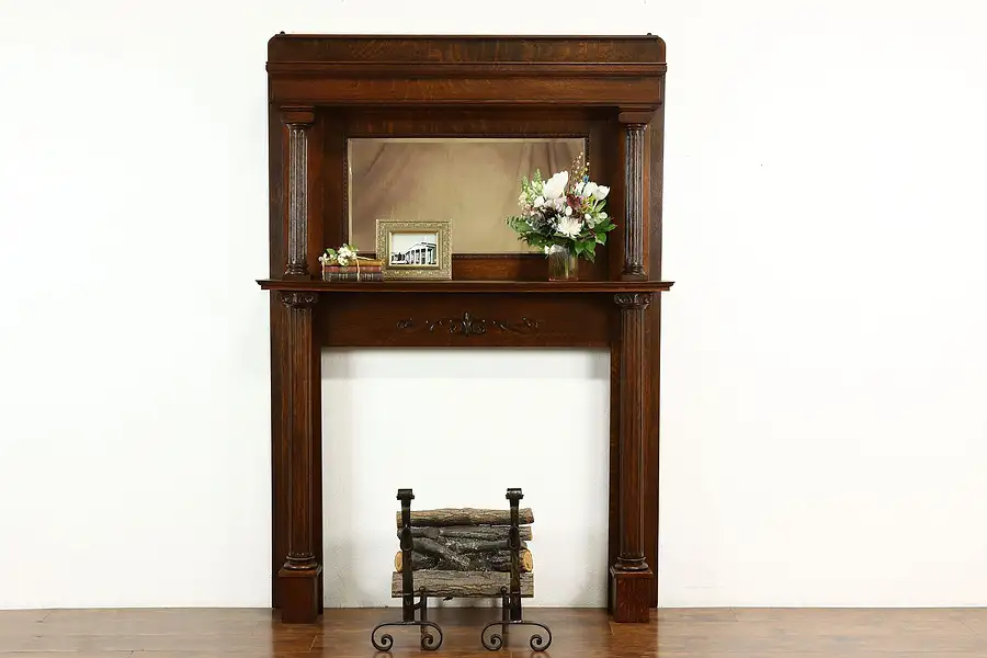 Main image of Victorian Architectural Salvage Antique Oak Fireplace Mantel & Mirror