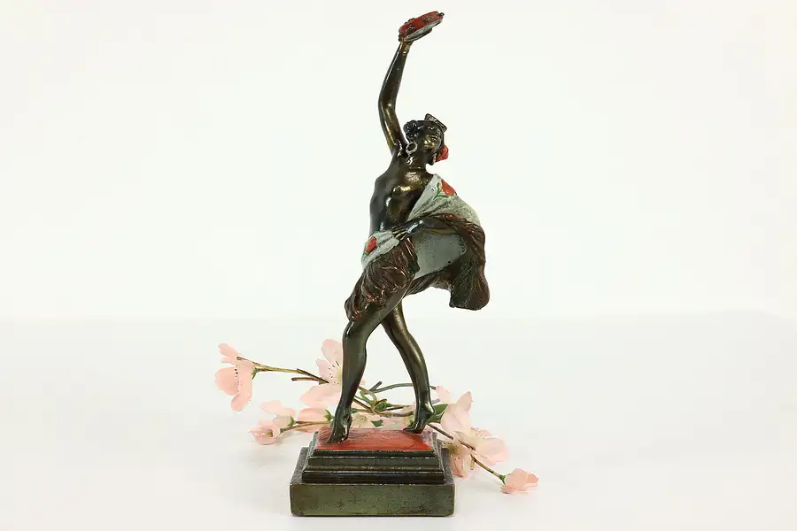 Main image of Art Deco Antique Bronze Spanish Dancer w/ Tambourine Sculpture, Herzel