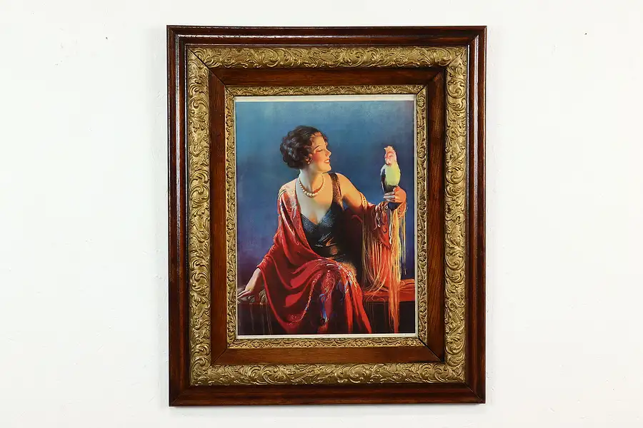 Main image of Art Deco Woman with Parrot Vintage Art Print, Pressler 31"