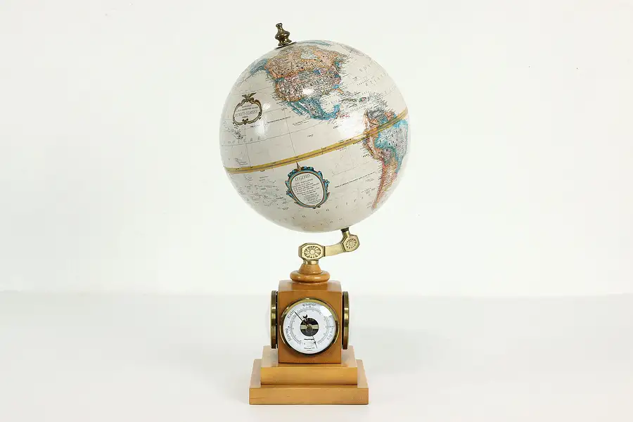 Main image of Library or Office Vintage 9" World Globe & Meters, Maple Base, Replogle