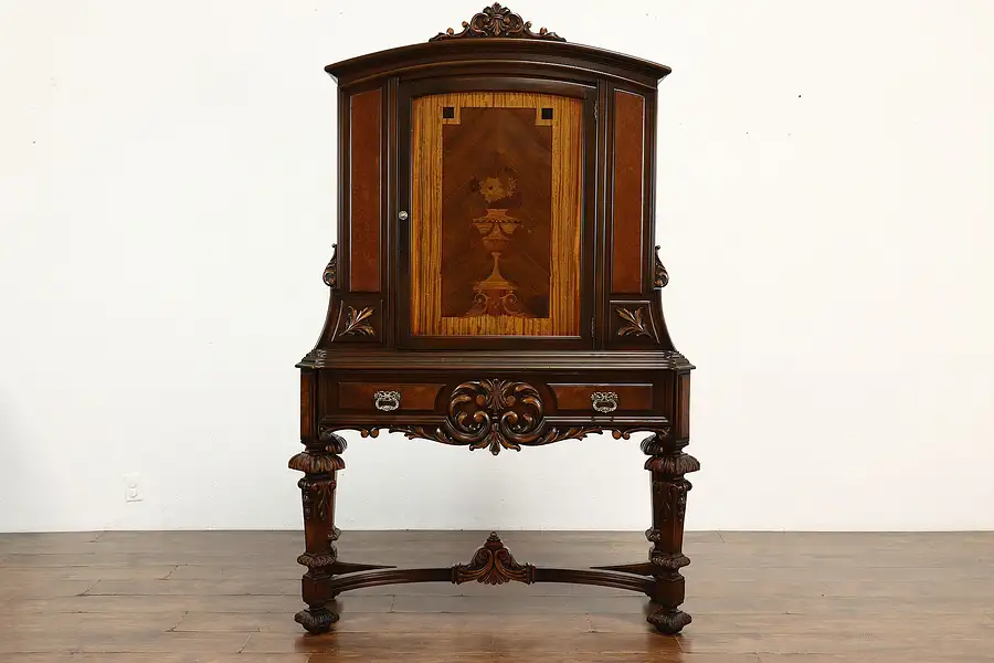 Main image of Tudor Design Antique Carved & Marquetry China or Bar Cabinet, Rockford