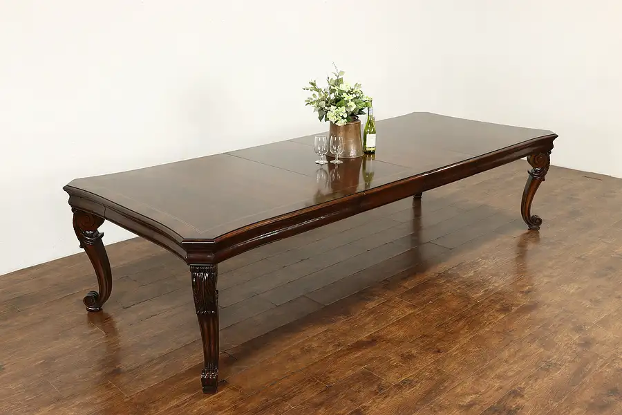 Main image of Henredon Vintage Carved Mahogany Dining Table, 2 Leaves Extends 10' 10"