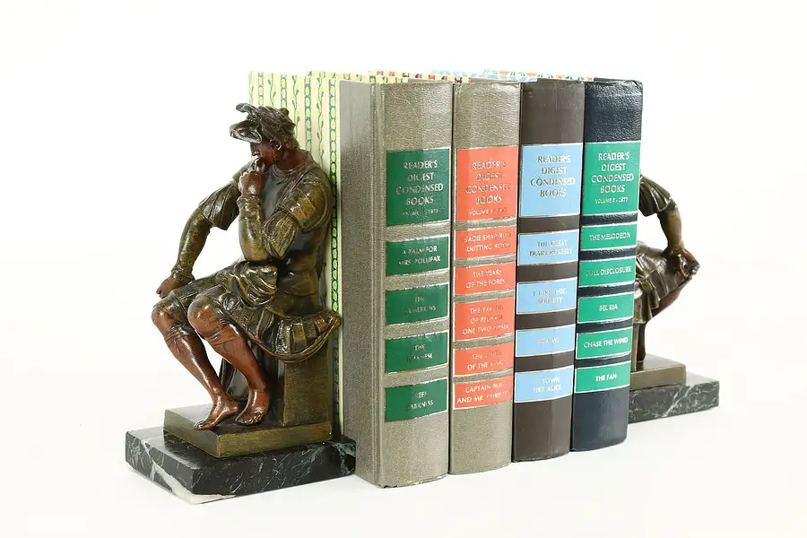 Main image of Pair of Medici Antique French Bookends after Michelangelo, Marble Bases