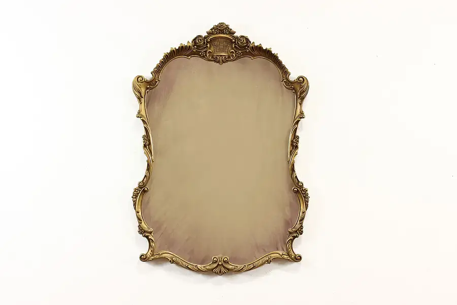 Main image of French Design Antique Hand Carved Birch & Painted Wall Hanging Mirror