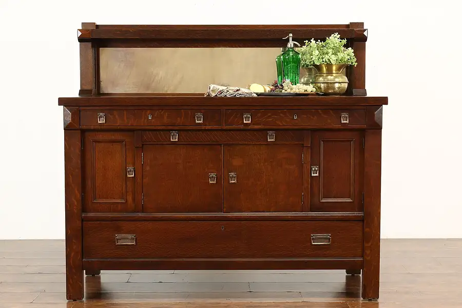 Main image of Arts & Crafts Mission Oak Antique Craftsman Sideboard, Server or Buffet