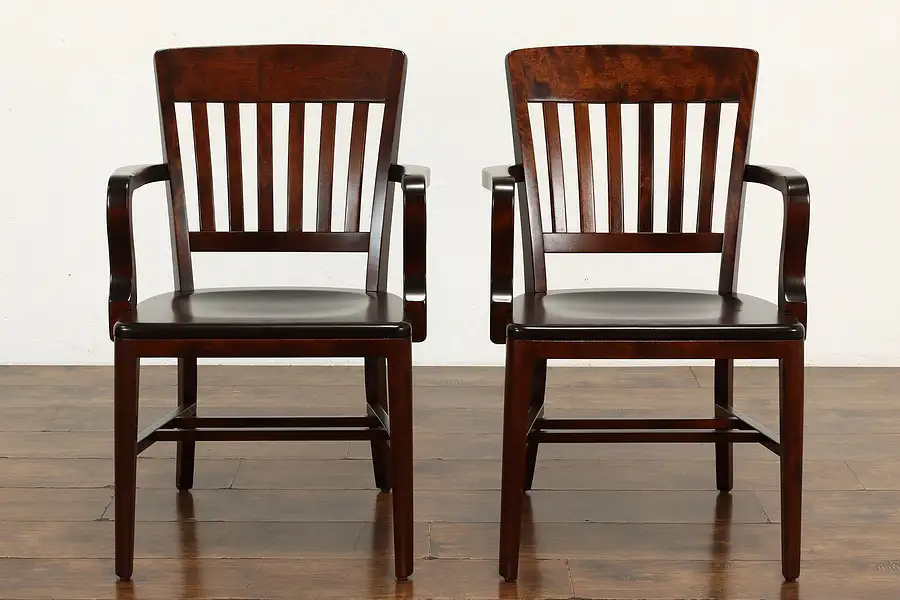 Main image of Pair of Antique Birch Office, Banker, Library or Desk Chairs, Milwaukee