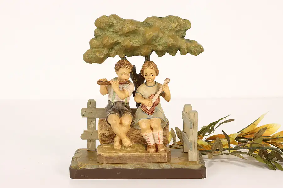 Main image of Italian Vintage Hand Carved Children Playing Instruments Sculpture, Anri