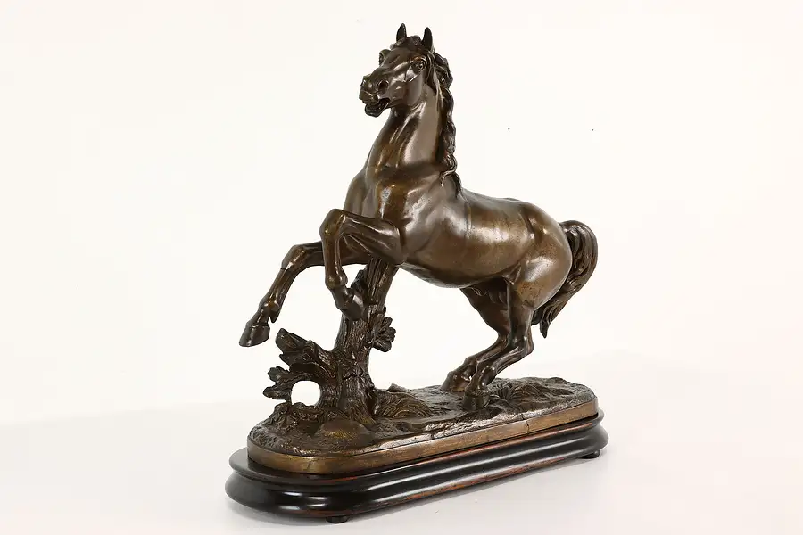 Main image of Wild Rearing Horse Bronze Finish Statue Antique Sculpture, Signed