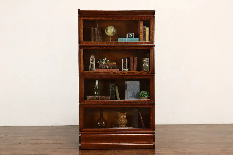 Main image of Lawyer Antique 4 Stack Oak Library or Office Bookcase, Globe Wernicke