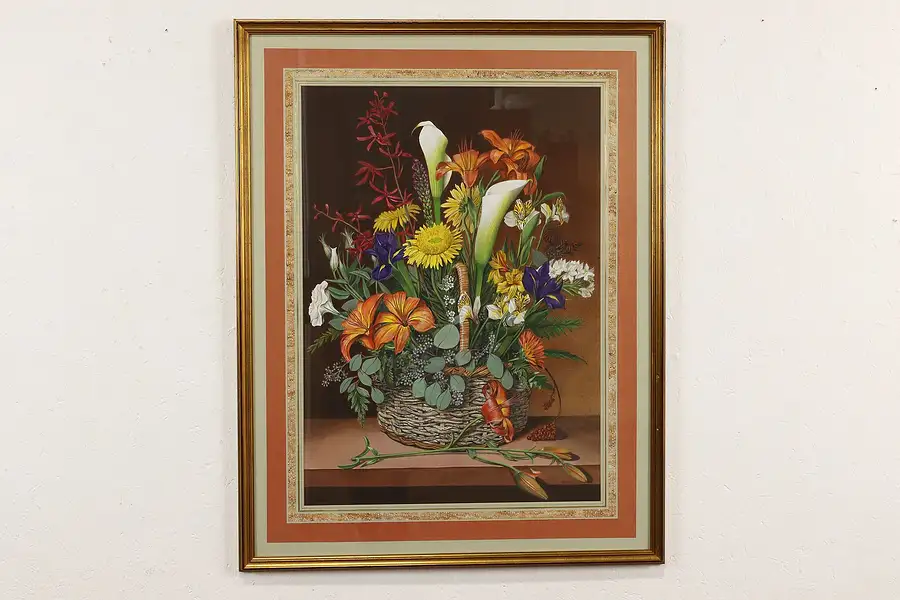 Main image of Still Life of Flowers in Basket Vintage Original Painting, Stolz 36"