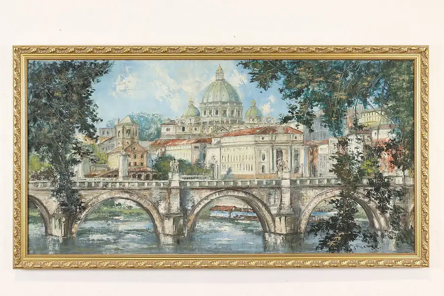 Main image of St. Peter Rome Vintage Original Oil Painting, Tretter 50.5"