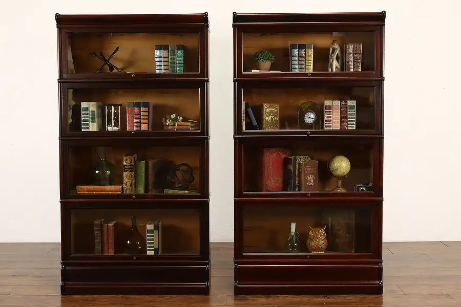 Main image of Pair of Antique 4 Stack Lawyer Office or Library Bookcases, Bath Cabinets