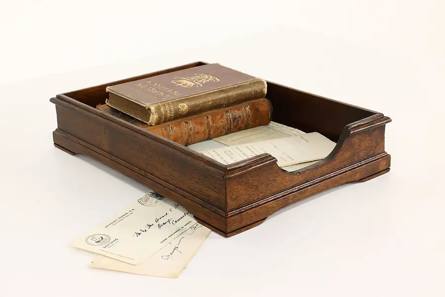 Main image of Traditional Walnut Office or Library Vintage Desktop File or Letter Tray