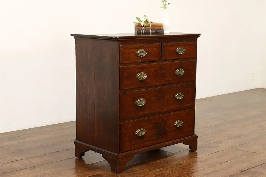 Main image of Georgian Antique 1760s Oak Dresser or Chest, Mahogany Banding