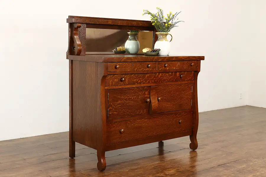 Main image of Empire Antique Oak Buffet, Sideboard or Server, Mirror & Gallery