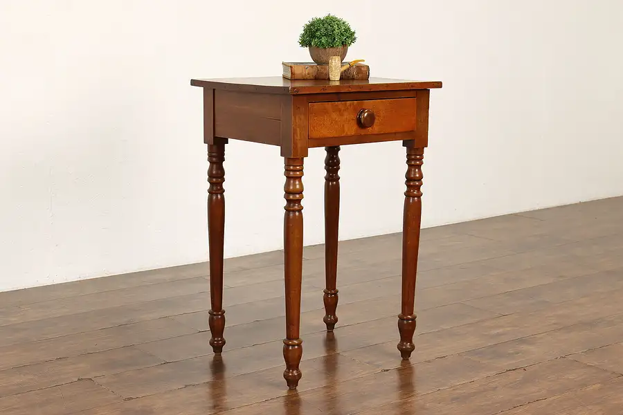 Main image of Sheraton Antique Curly Birch & Cherry Nightstand, End or Lamp Table