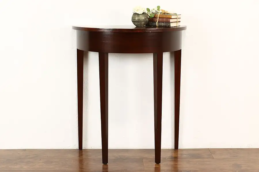 Main image of Hepplewhite Vintage Banded Mahogany Demilune, Hall Console or Entry Table