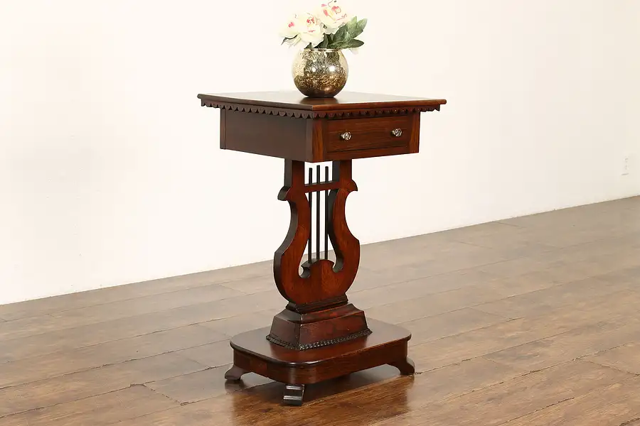 Main image of Victorian Antique Carved Rosewood End or Side Table, Lyre Base