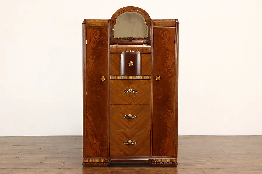 Main image of Art Deco Vintage Chifferobe, Armoire or Cedar Closet & Mirror, Biederman