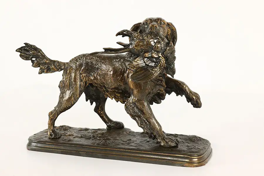 Main image of Farmhouse Vintage Bronze Finish Spaniel Dog & Pheasant Hunting Sculpture