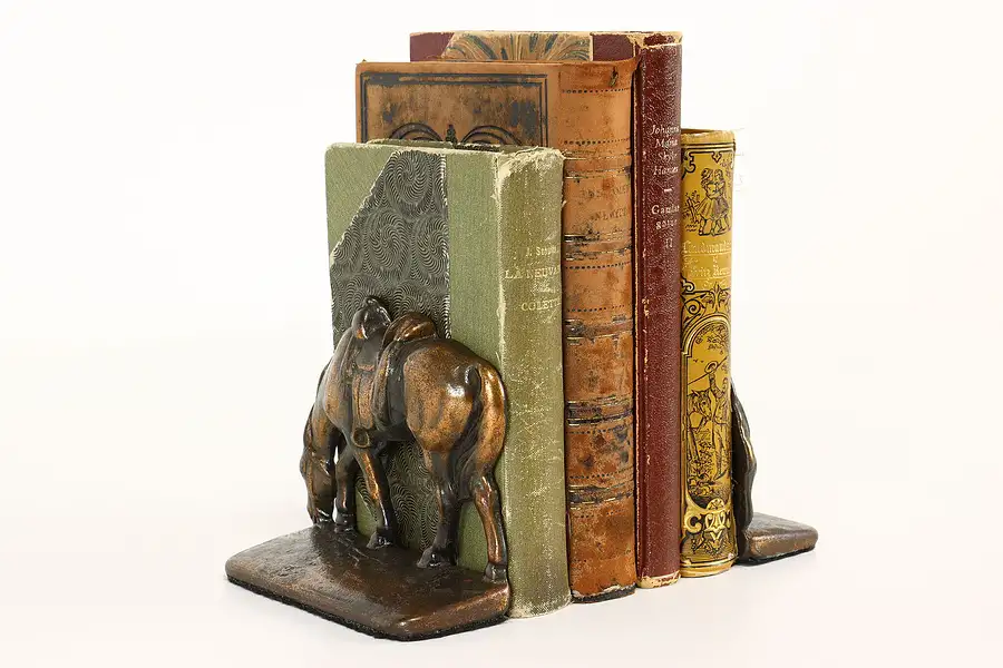 Main image of Pair of Grazing Horse Antique Bronze Finish Antique Bookends