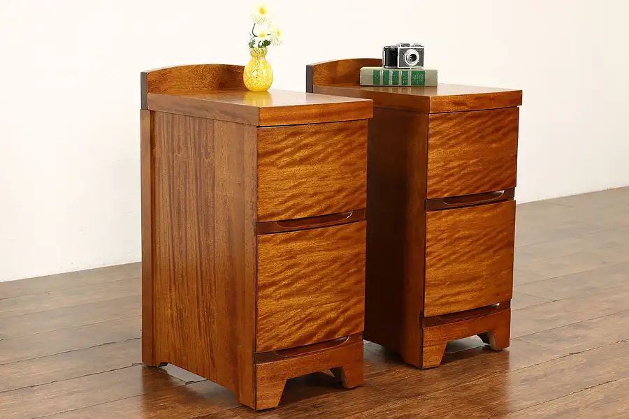 Main image of Pair of Midcentury Modern Vintage Satinwood Nightstands or End Tables