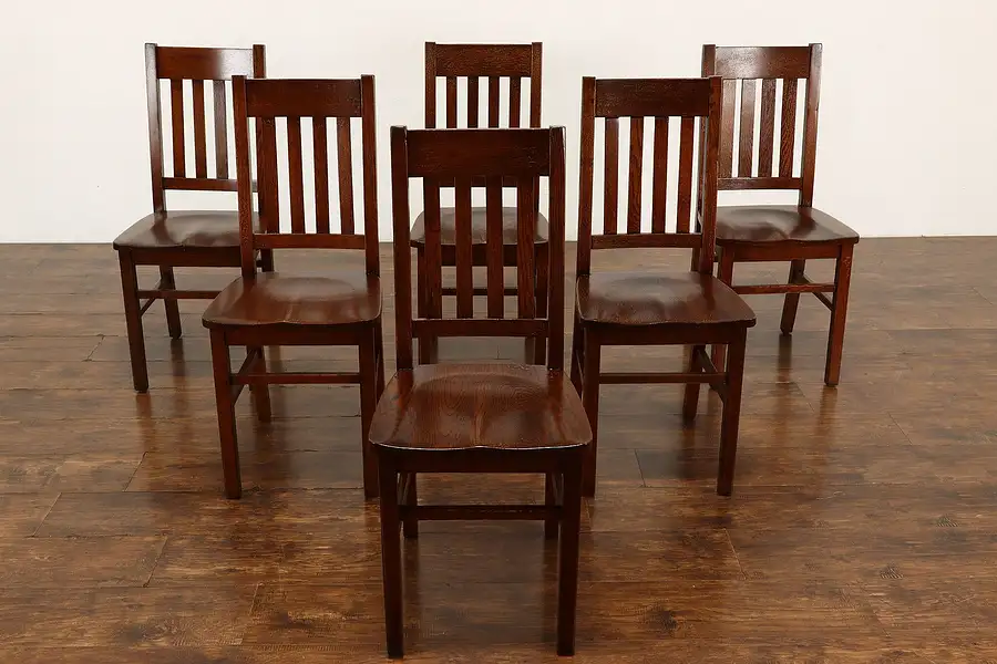 Main image of Set of 6 Arts & Crafts Mission Oak Antique Dining or Office Chairs