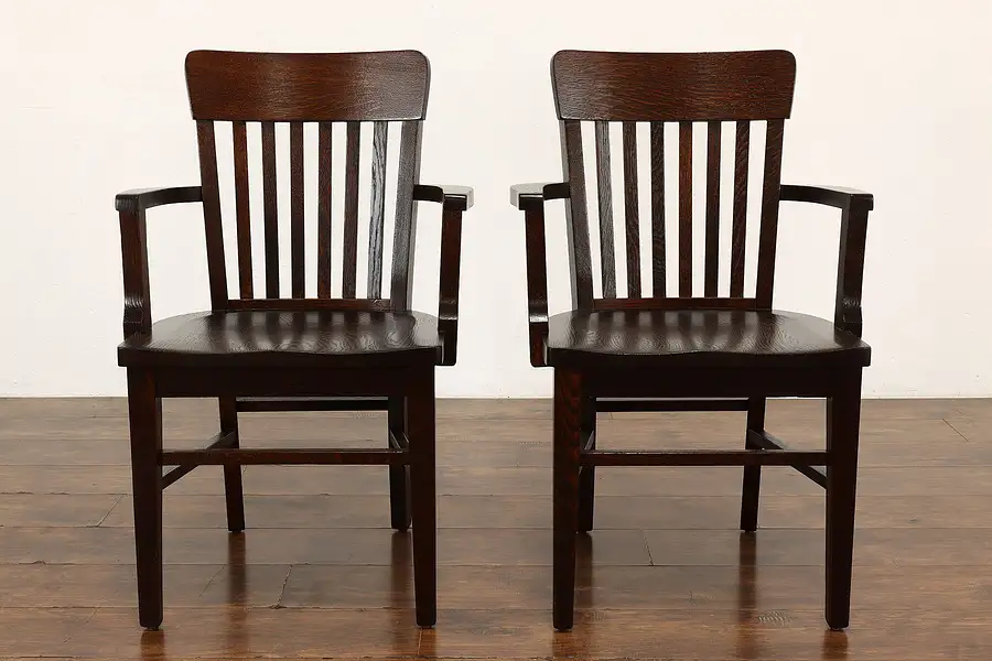 Main image of Pair of Arts & Crafts Antique Oak Craftsman Banker, Office or Desk Chairs