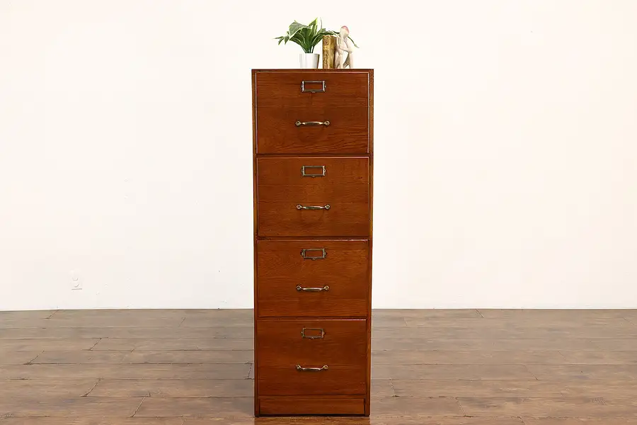 Main image of Oak 4 Drawer Office or Library Vintage Legal or Letter File Cabinet