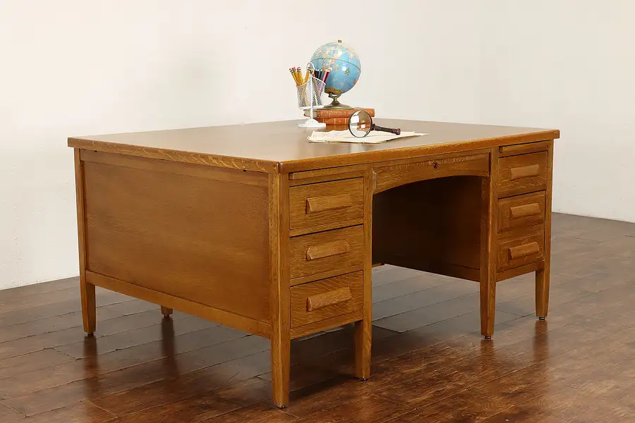 Main image of Traditional Vintage Oak Office or Library Partner Desk, Lincoln Chicago