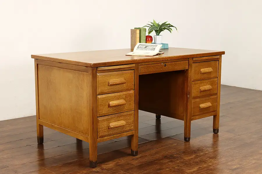 Main image of Traditional Vintage Oak Teacher, Office or Library Desk, Spak & Natovich