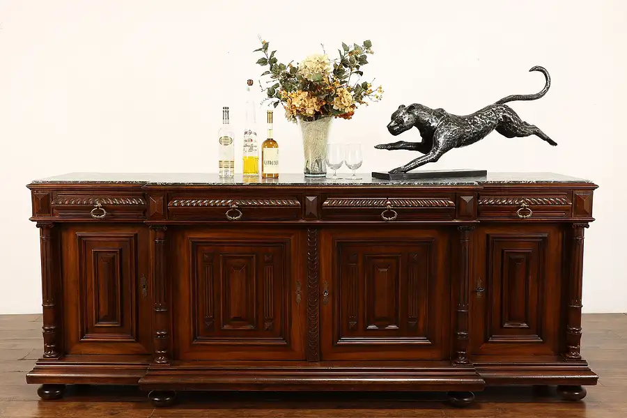 Main image of Renaissance Antique Italian Walnut Sideboard Buffet Console Server Marble