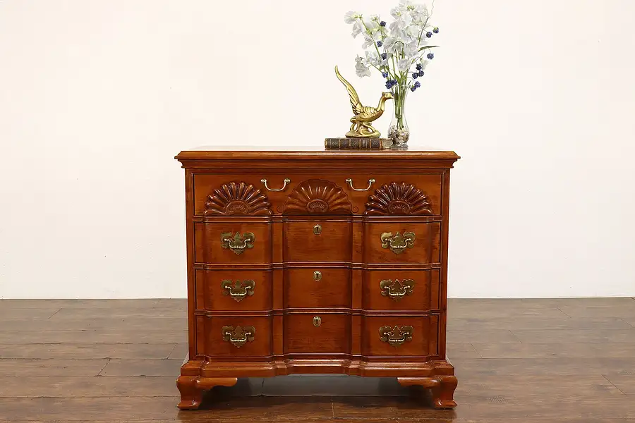 Main image of Georgian Design Block Front Cherry Vintage Dresser, Carved Shells