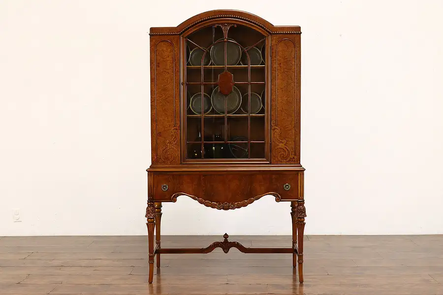 Main image of French Design Vintage Carved Walnut China Display Cabinet, Berkey & Gay