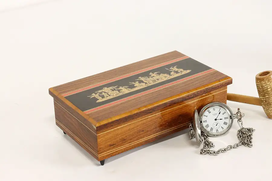 Main image of Italian Rosewood & Marquetry Vintage Music & Jewelry Box