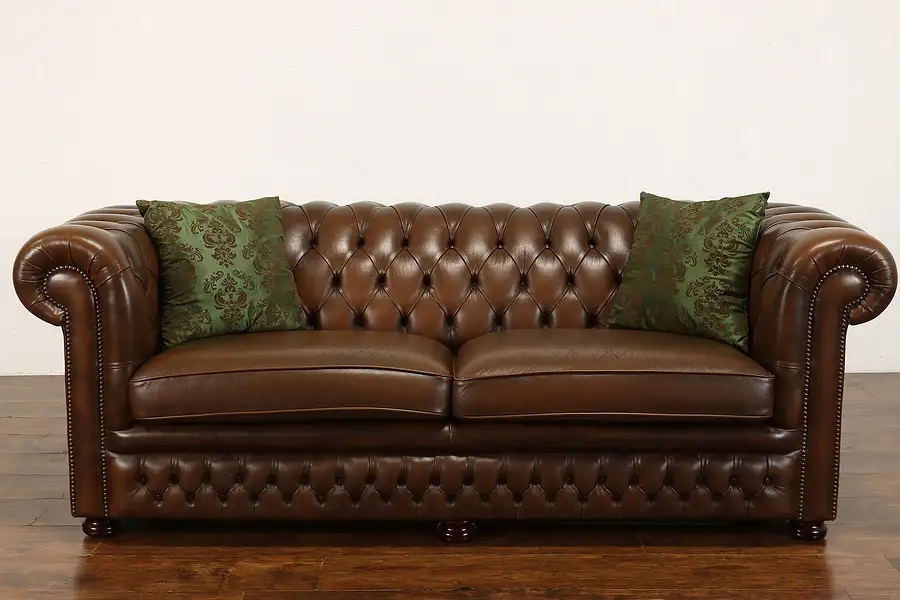 Main image of English Chesterfield Tufted Chestnut Leather Vintage Traditional Sofa