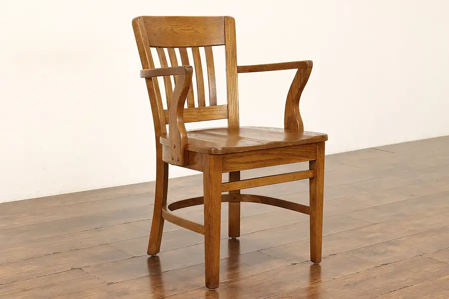 Main image of Traditional Vintage Solid Oak Office, Library, or Banker Desk Chair