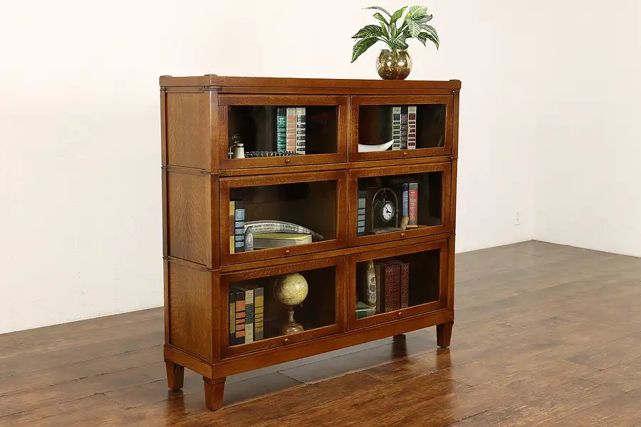 Main image of Arts & Crafts Mission Oak Double Wide 3 Stack Bookcase, Display, Macey