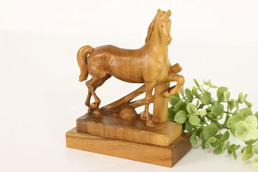 Main image of Farmhouse Vintage Hand Carved Walnut Folk Art Arabian Horse Sculpture