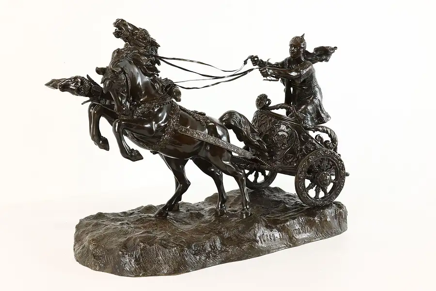 Main image of Bronze Roman Soldier & Horse Chariot Sculpture Antique Victory Statue