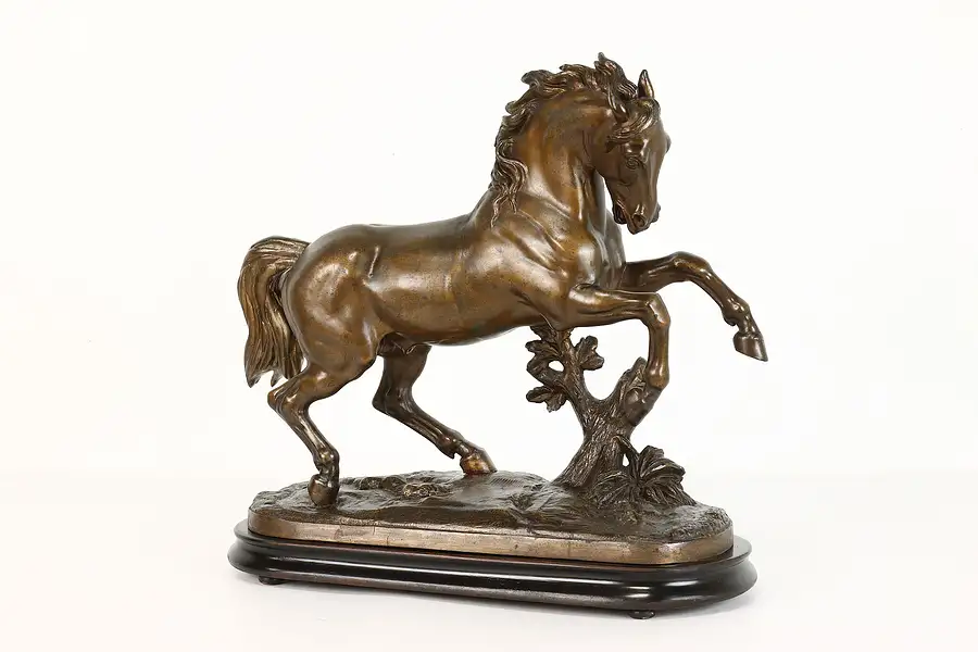 Main image of Wild Rearing Horse Bronze Finish Statue Antique Sculpture, Signed