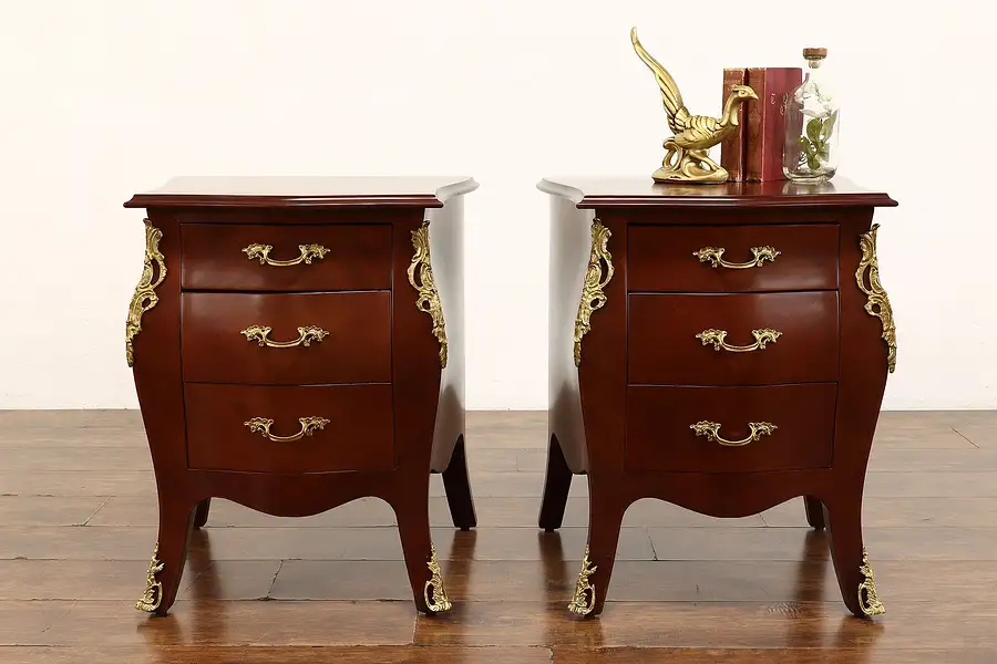 Main image of Pair of Vintage Italian Bombe Mahogany Nightstands, End or Side Tables