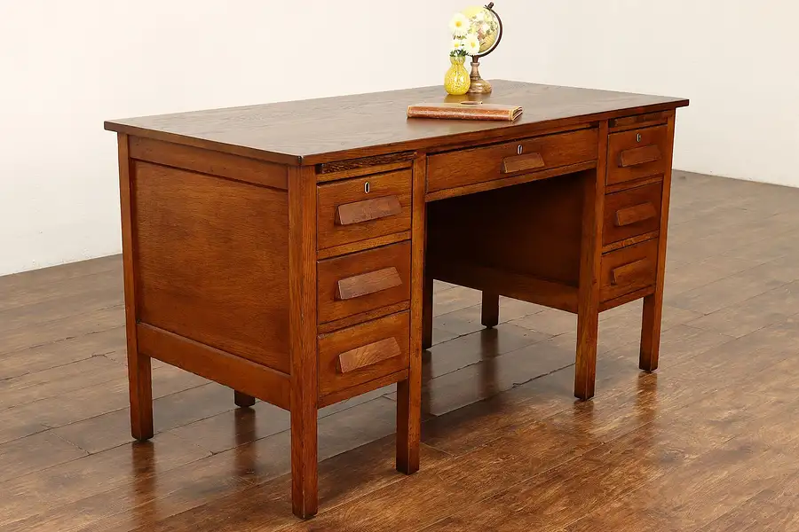 Main image of Traditional Vintage Solid Oak Office, Library or Teacher Desk