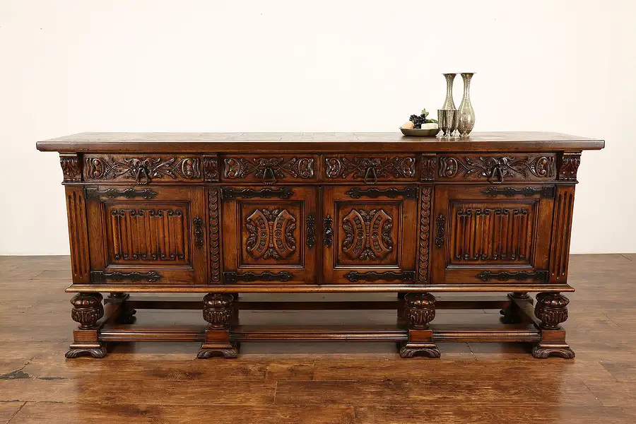 Main image of Renaissance Carved Oak Antique Sideboard, Bar Cabinet, TV Console