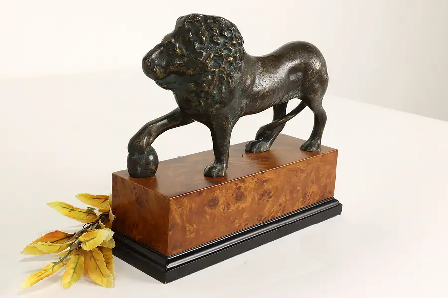 Main image of Bronze Vintage Lion on Maple Burl Base Sculpture