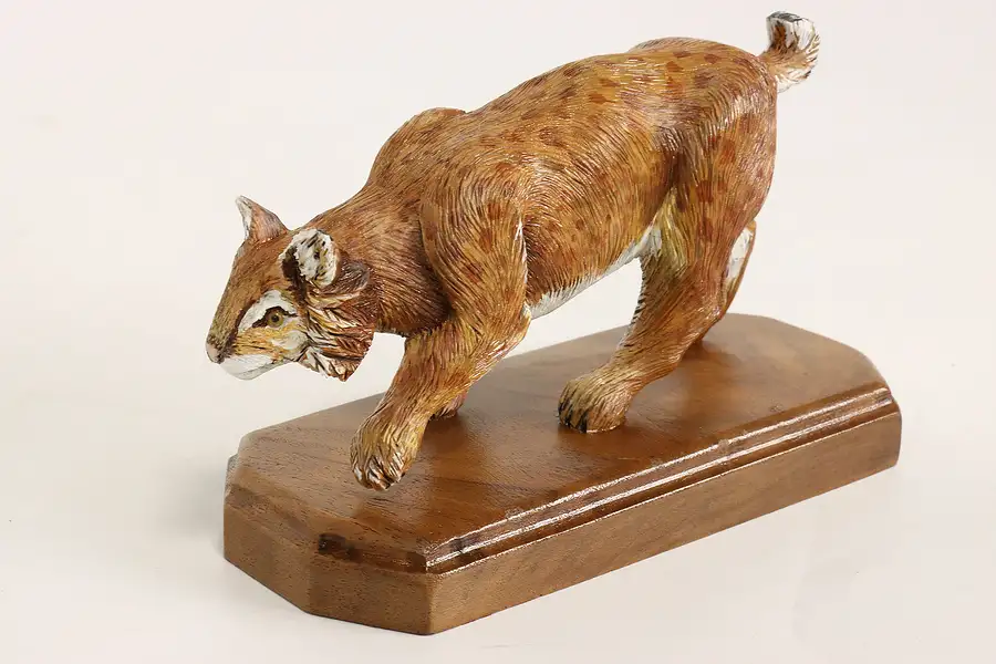 Main image of Folk Art Hand Carved Vintage Painted Lynx