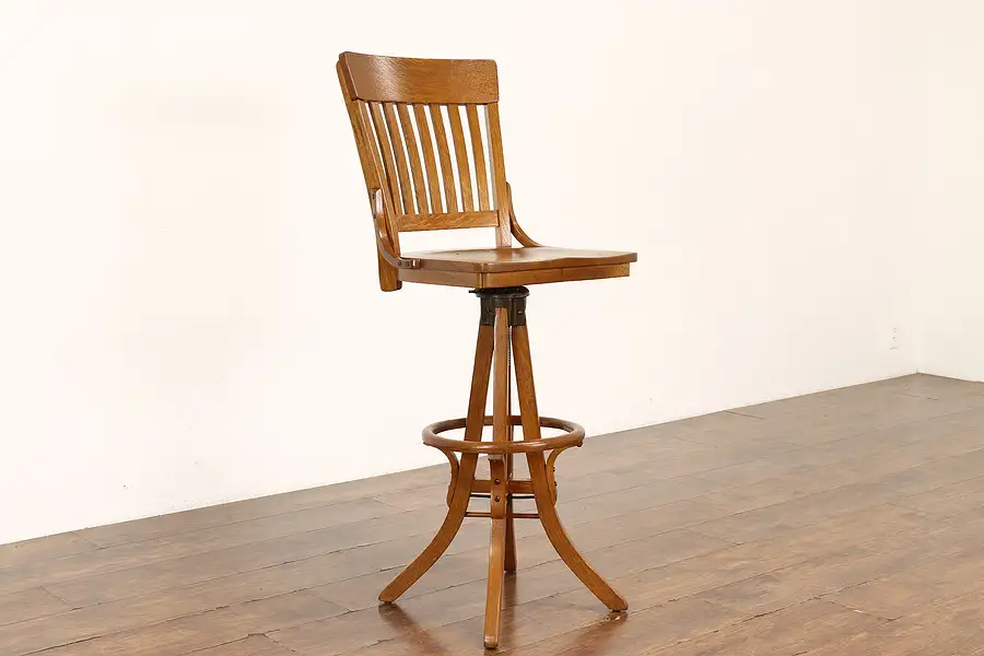 Main image of Arts & Crafts Oak Antique Swivel Adjustable Drafting Stool, Milwaukee