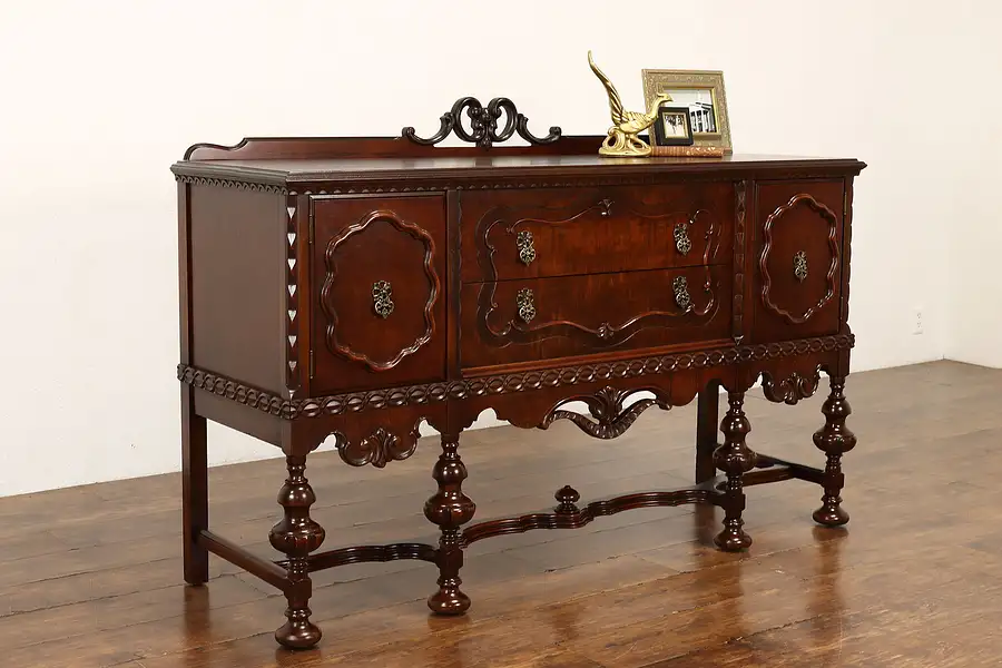 Main image of English Tudor Antique Carved Walnut Buffet, Sideboard or Server, Berger