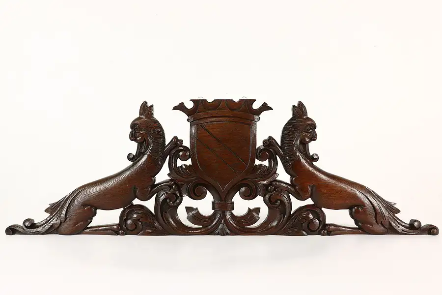 Main image of Renaissance Antique Architectural Salvage Oak Crest, Carved Dragons