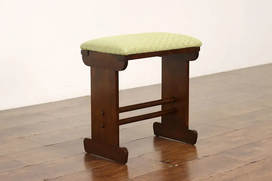 Main image of Art Deco Vintage Birch Vanity Bench or Stool, New Upholstery